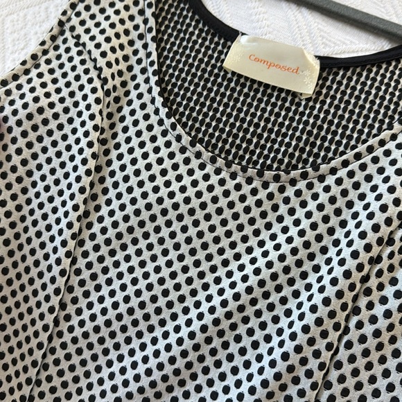 Stretchy white and. Lack polka dot peplum top - Picture 3 of 4